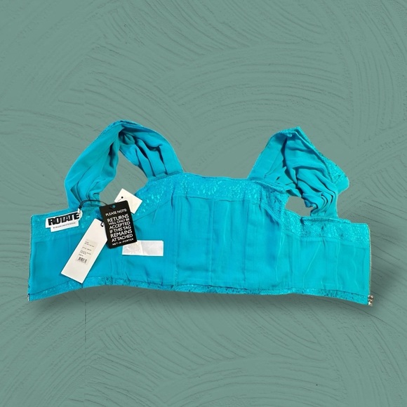 NWT ROTATE Birger Christensen ‘Petra’ Cropped Metallic Jacquard Top in Tile Blue - Picture 10 of 16